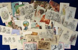Postcards, Glamour, a broad glamour selection of approx. 67 cards inc. Nouveau and Deco cards of