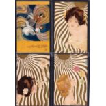 Postcards, Glamour, a mixed Art Nouveau selection of 4 cards illustrated by Raphael Kirchner inc.