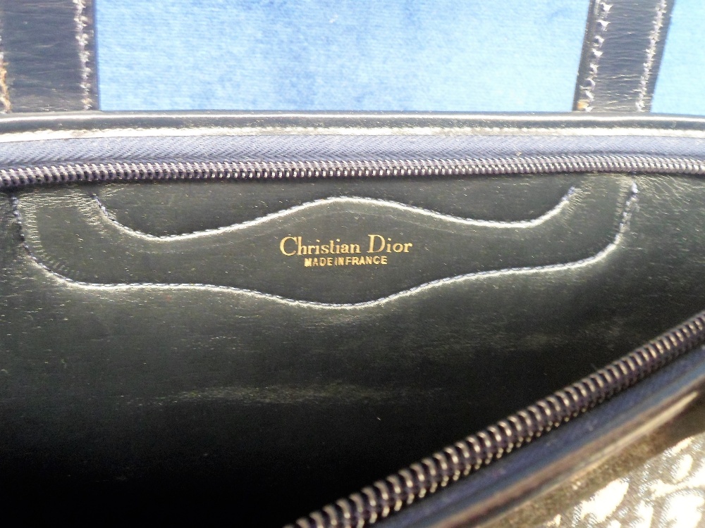 Christian Dior, fabric and navy leather tote bag with very slight wear (vg) - Image 3 of 3