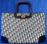 Christian Dior, fabric and navy leather tote bag with very slight wear (vg)