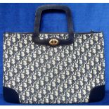 Christian Dior, fabric and navy leather tote bag with very slight wear (vg)