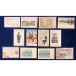 Postcards, Military, Boer War, mixed selection, 12 cards inc. map, SM Nicolas petition card pu, coin