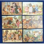 Postcards, Animals, a selection of 6 anthropomorphic cats and dogs illustrated by Arthur Thiele,