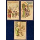 Postcards, H.T.L, a selection of 3 Santa HTL cards. Santa with green, red and blue robes. All with
