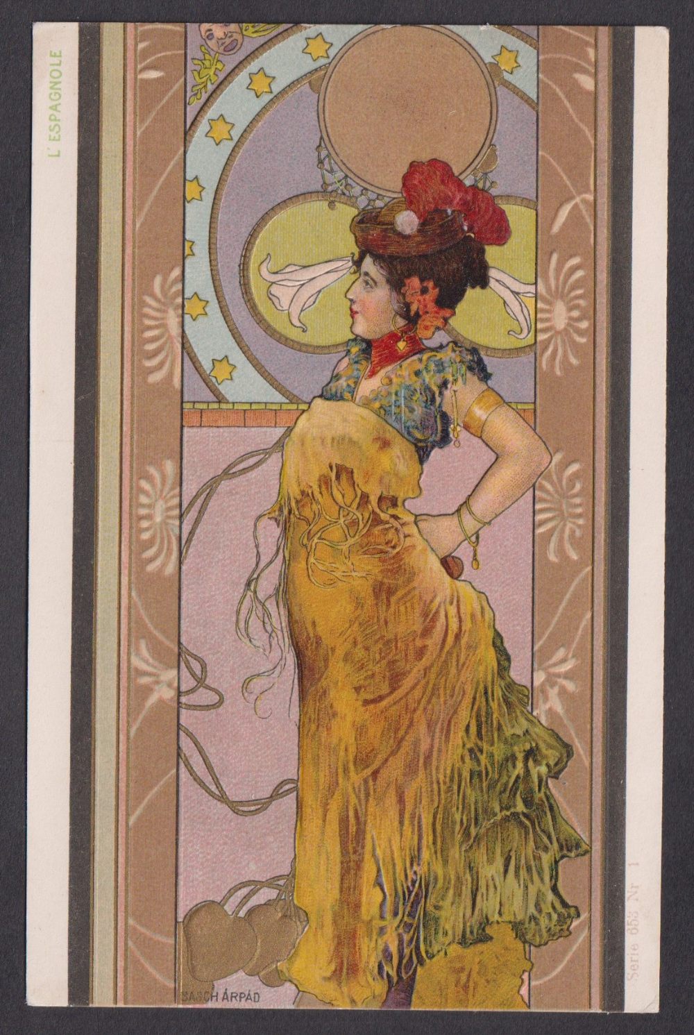 Postcard, Glamour, Art Nouveau, Arpad Basch, single card, European Girls, Spain, ub (vg) (1)