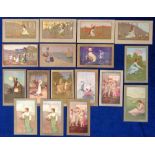 Postcards, a selection of 17 cards of children and young ladies illustrated by S Barham. All cards