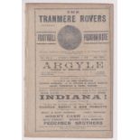 Football programme, Tranmere Rovers Reserves v Hoylake, 7 February, 1914, West Cheshire League,
