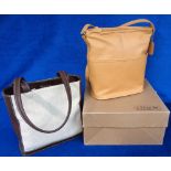 Coach, 2 bucket handbags in unused condition, one tan leather and one canvas with chocolate