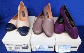 Cole Haan, 3 pairs of ladies slip on shoes to comprise purple suede with gold trim USA size 7