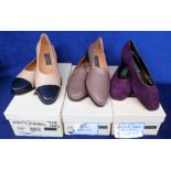 Cole Haan, 3 pairs of ladies slip on shoes to comprise purple suede with gold trim USA size 7