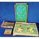 Football Games, four vintage football games, three in original boxes, Piktee (1920's cards game),