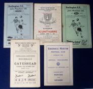 Football programmes, Gateshead FC, 5 programmes, four aways v Greenock Morton Friendly 5 Dec 1959,