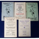 Football programmes, Gateshead FC, 5 programmes, four aways v Greenock Morton Friendly 5 Dec 1959,