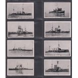 Cigarette cards, Major Drapkin, Warships (plain backs) (set, 8 cards), scarce as set (one with