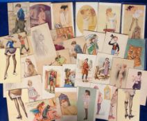 Postcards, a mixed glamour and artist drawn selection of approx. 33 cards inc. Dickens characters (