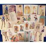 Postcards, a mixed glamour and artist drawn selection of approx. 33 cards inc. Dickens characters (