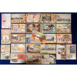 Postcards, Japan, a selection of 25 Japanese cards decorated with coloured illustrated borders, many