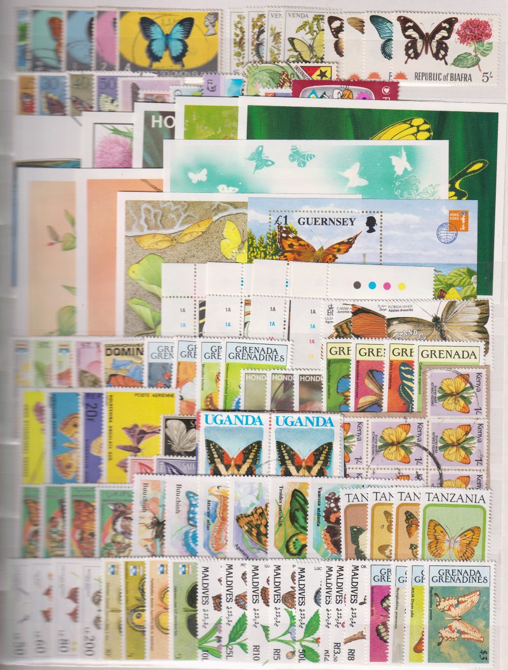 Stamps, All world thematic butterfly collection, mint and used, includes Grenada, Gambia,