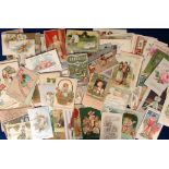 Postcards, Greetings, a collection of approx. 230 greetings cards, many embossed, chromos and