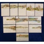 Postcards, an interesting selection of 12 Stockholm Exhibition cards for 1897, showing views of