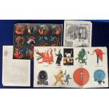 Ephemera, a sheet of coloured lantern slides of dramatic events and an 1879 colour plate of spectres