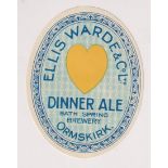 Beer label, Ellis Warde & Co Ltd, Ormskirk, Dinner Ale, a superb vertical oval in almost mint