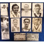 Cricket autographs etc, signed postcard and smaller press photos, inc. Pretlove, Edrich, Crush,