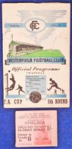 Football programme & ticket, Chesterfield v Chelsea, 11 February 1950 FA Cup (ticket slightly