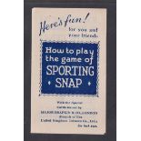 Cigarette cards, Major Drapkin, The Game of Sporting Snap (set, 40 cards) includes Baseball, Boxing,