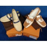Tod's, 2 pairs of bi-colour ladies leather loafers, one size 37 white and tan (unworn but with