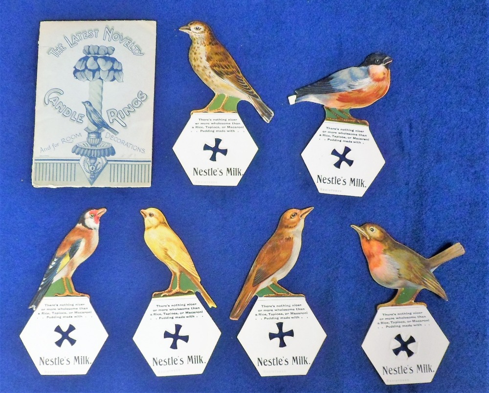Trade cards, Nestle, Birds (Novelty Candle Rings), set of 6 die-cut bird cards 'XL', complete with