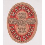 Beer label, Mappin's, Rotherham, Extra Stout, vertical oval, 90mm high, (small nick at top otherwise