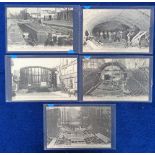 Postcards, France, Construction of the Paris Metro, 5 b/w printed cards, Place Saint-Michel (2),