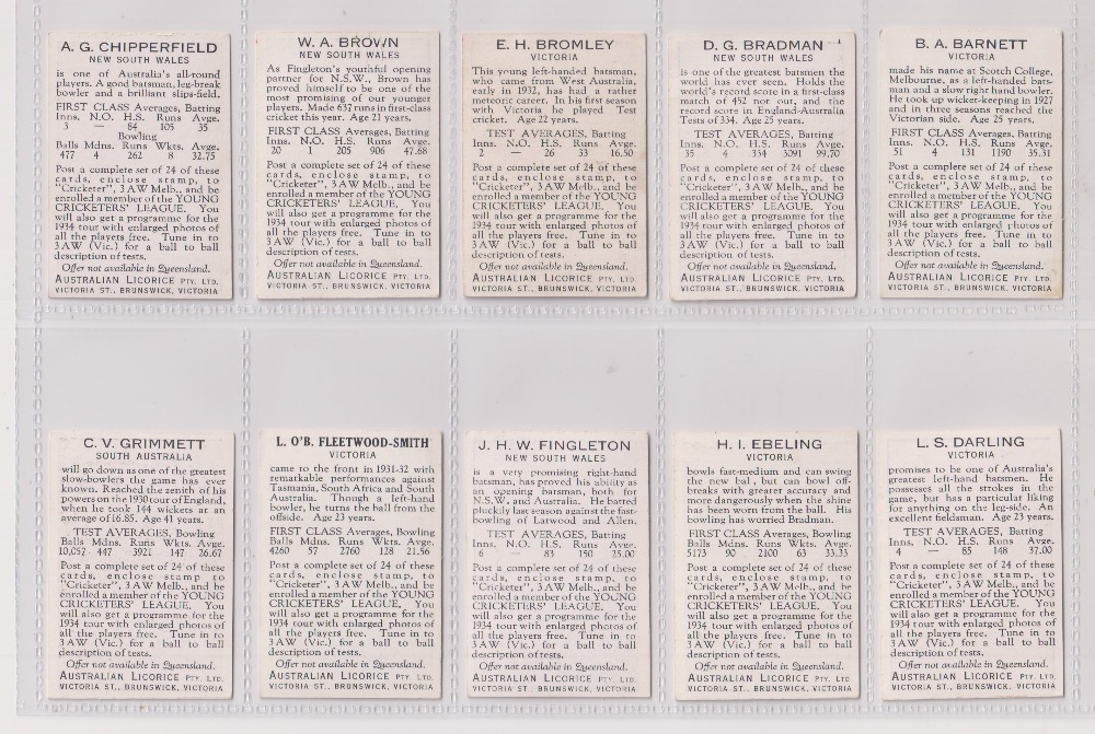 Trade cards, Australia, Australian Licorice Co Ltd, Cricketers (1934) (set, 24 cards) including - Image 2 of 6