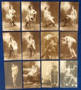 Postcards, Glamour, Topless, Nude & Lingerie, 12 RP's, plain backs, by JR, ER and others (vg) (12)