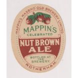 Beer label, Mappin's, Masbro' Old Brewery Ltd, Rotherham, Nut Brown Ale, vertical oval 70mm high (