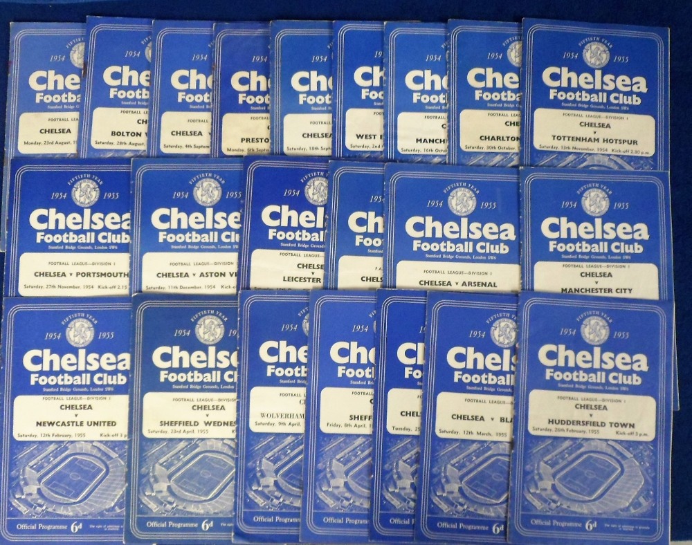 Football programmes, Chelsea FC, 1954/55, Championship winning season, set of 22 home programmes,