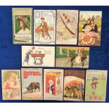 Postcards, Advertising, 11 cards inc. Jones Sewing Machines, Queen Mary Cunard, Bensdorp cycling,