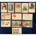 Postcards, Military, Boer War, 12 cards, President Kruger, Petition cards (2), Portraits, Caricature