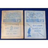 Football programmes, Millwall v Manchester City, two FA Cup ties, 6 March 1937 & 8 January 1938 (