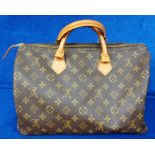 Louis Vuitton Speedy Cloth handbag, complete with padlock and 2 keys (used vg)