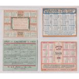 Trade cards, Jacob's & Co, 4 fold-over advertising calendar cards for 1892, 1898, 1901 & 1937 (gd/