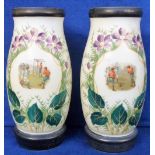 Football memorabilia, a pair of vases, circa 1900, both 10" tall, with matching transfer printed