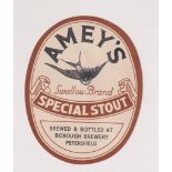 Beer label, Amey's, Borough Brewery, Petersfield, Special Stout, vertical oval 74mm high (sl