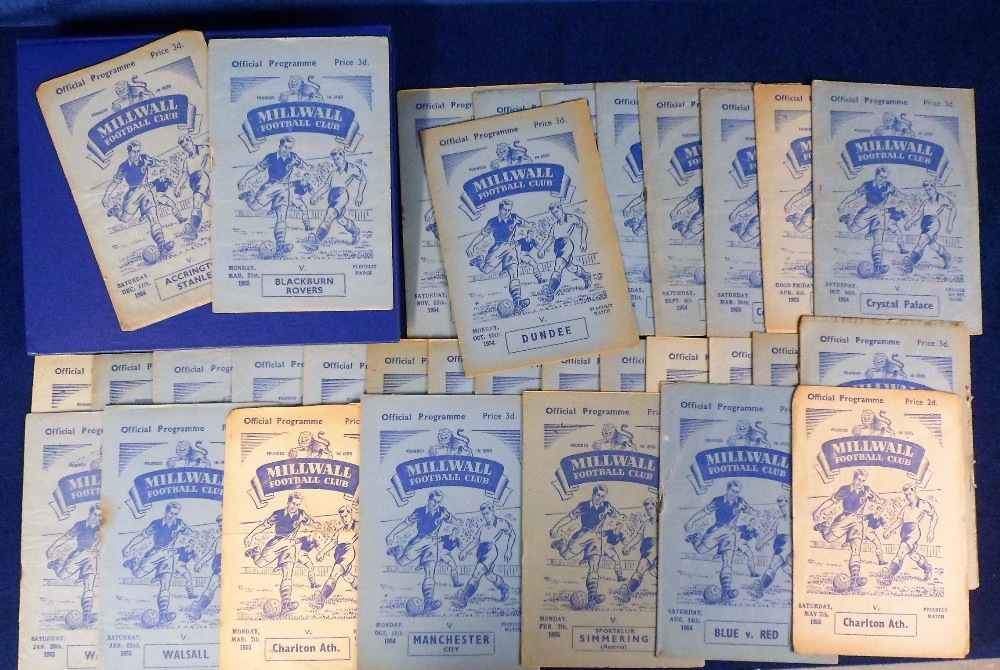 Football programmes, Millwall FC, 1954/55, 32 home programmes including Norwich, Watford, Exeter