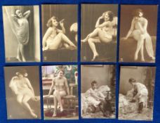 Postcards, Glamour, Topless, & Lingerie 8 RP's, including one hand-tinted, by PC, NGP Steglitz