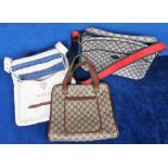 Gucci Bags, 3 Gucci canvas bags with leather trim to comprise a navy and red shoulder bag, a tan