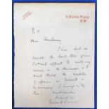 Autograph, a signed handwritten letter from Edward Carson written on headed notepaper from 5 Eaton