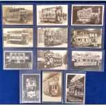 Postcards, a decorated tram collection of 12 RPs, inc. Oldham, Bristol, Bath, Birkenhead (2),