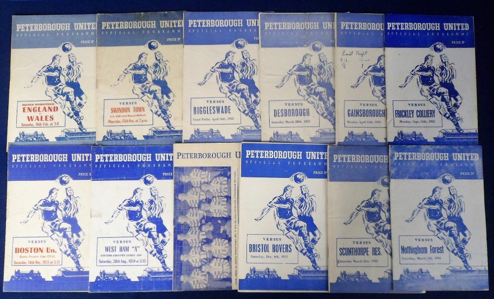 Football programmes, Peterborough United, selection of 12 home programmes, 1952/3 to 1955/6 inc.